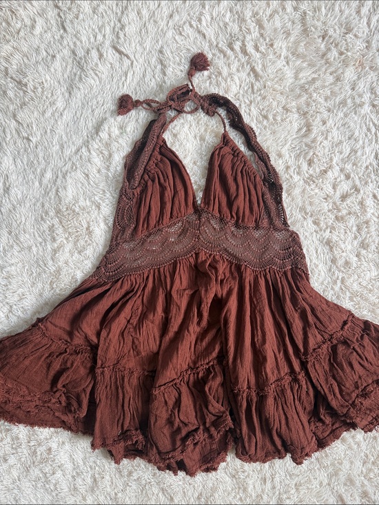 Free People Dresses & Skirts - Free People Backless Halter Mini Dress in Rust Brown
